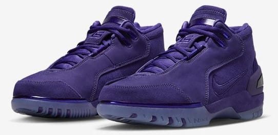 Side view of LeBron James' purple Nike sneakers.